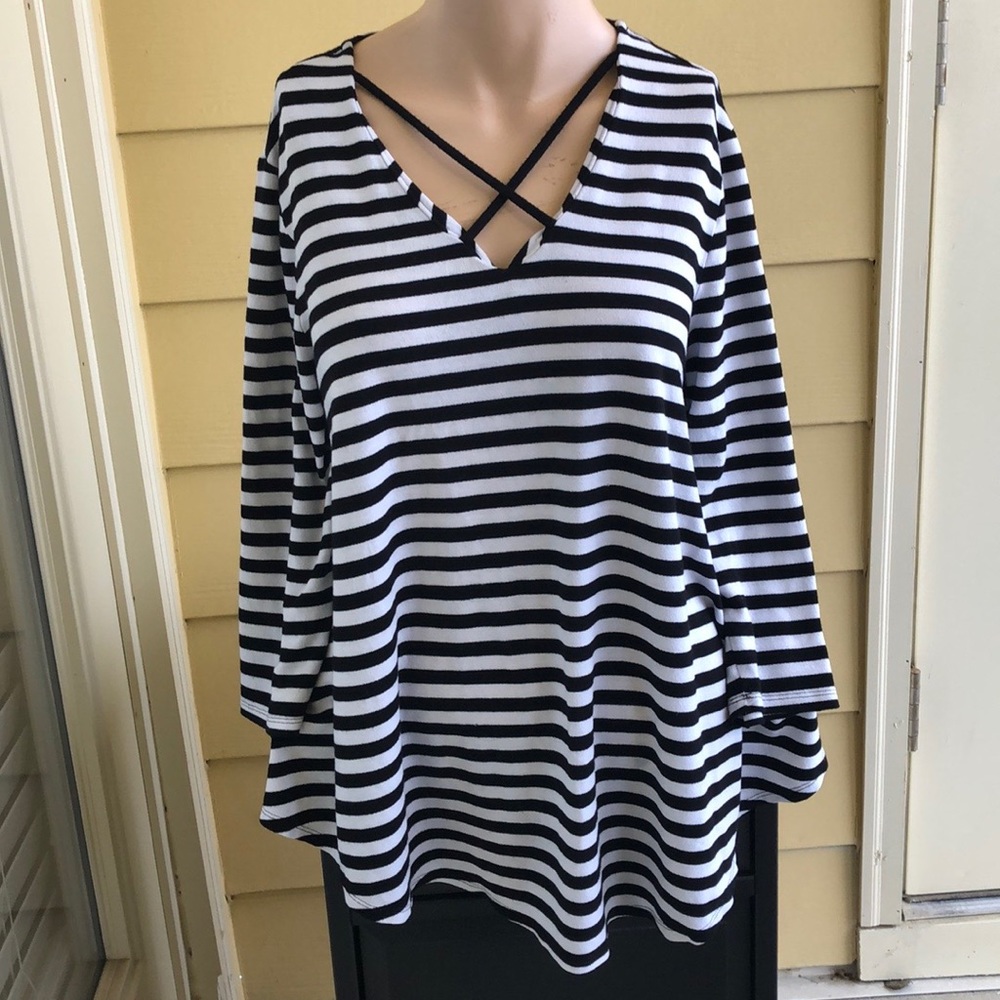 Chico’s Crisscross Striped Blouse 3/4 sleeve